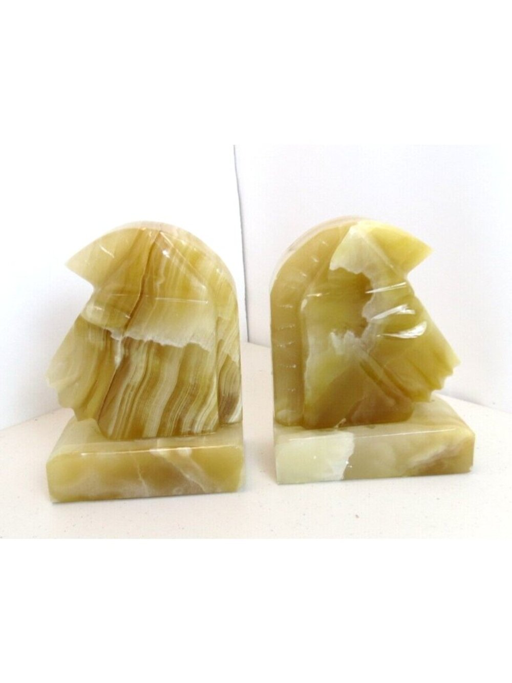 Vintage Chess Knight Horse Onyx Soapstone Marble Bookends Decor